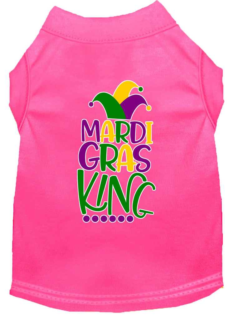 Mardi Gras King Screen Print Mardi Gras Dog Shirt Bright Pink Xs