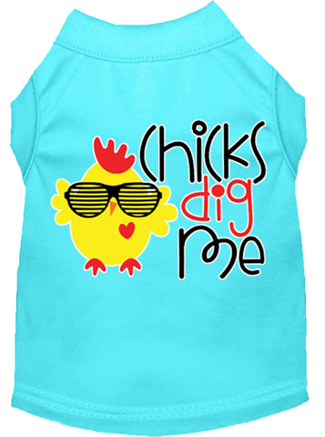 Chicks Dig Me Screen Print Dog Shirt Aqua Lg