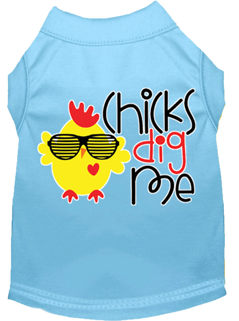 Chicks Dig Me Screen Print Dog Shirt Baby Blue Med