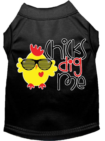 Chicks Dig Me Screen Print Dog Shirt Black Med