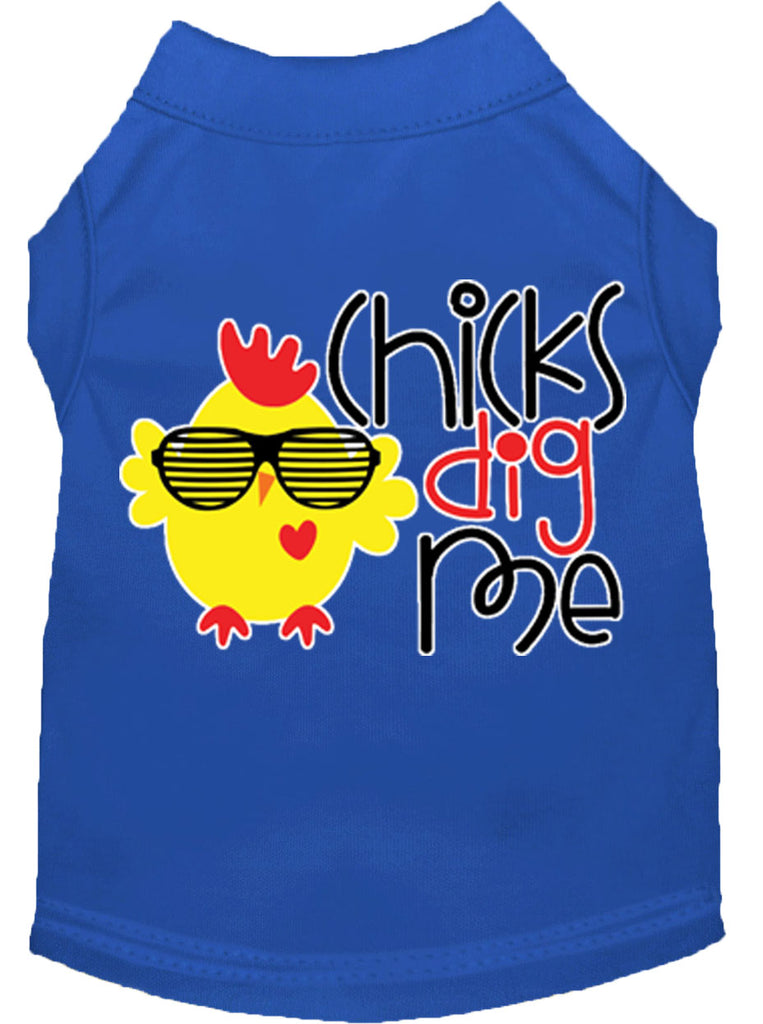 Chicks Dig Me Screen Print Dog Shirt Blue Lg