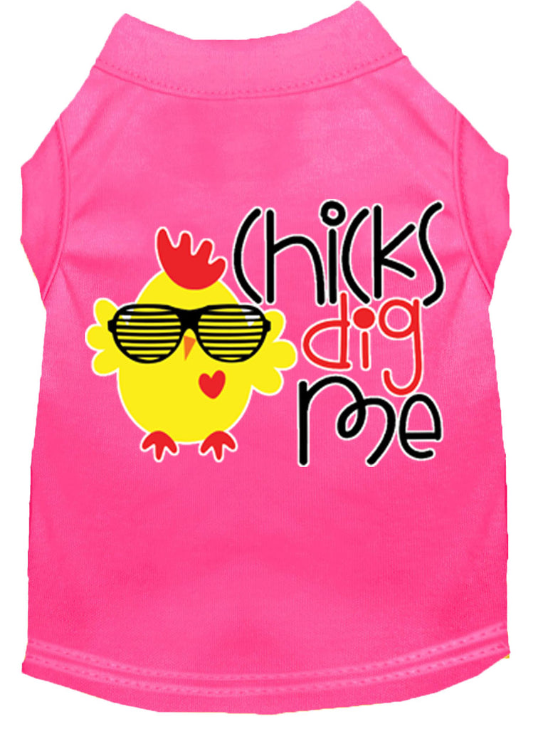 Chicks Dig Me Screen Print Dog Shirt Bright Pink Lg