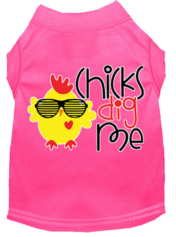 Chicks Dig Me Screen Print Dog Shirt Bright Pink Xs