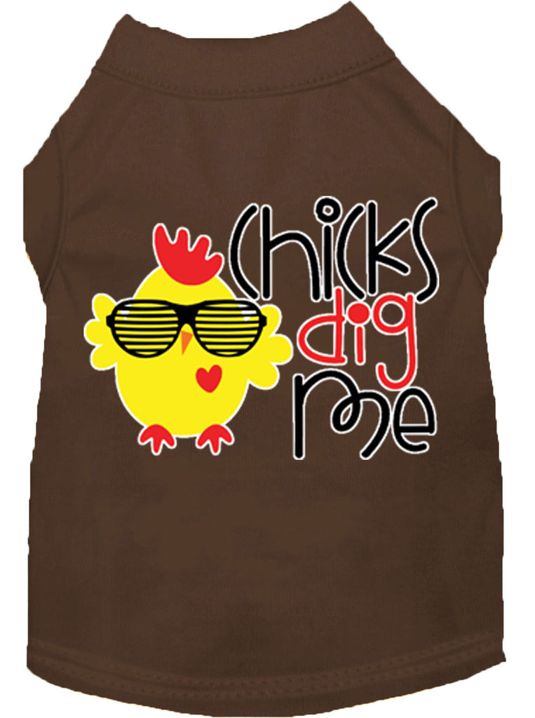 Chicks Dig Me Screen Print Dog Shirt Brown Lg