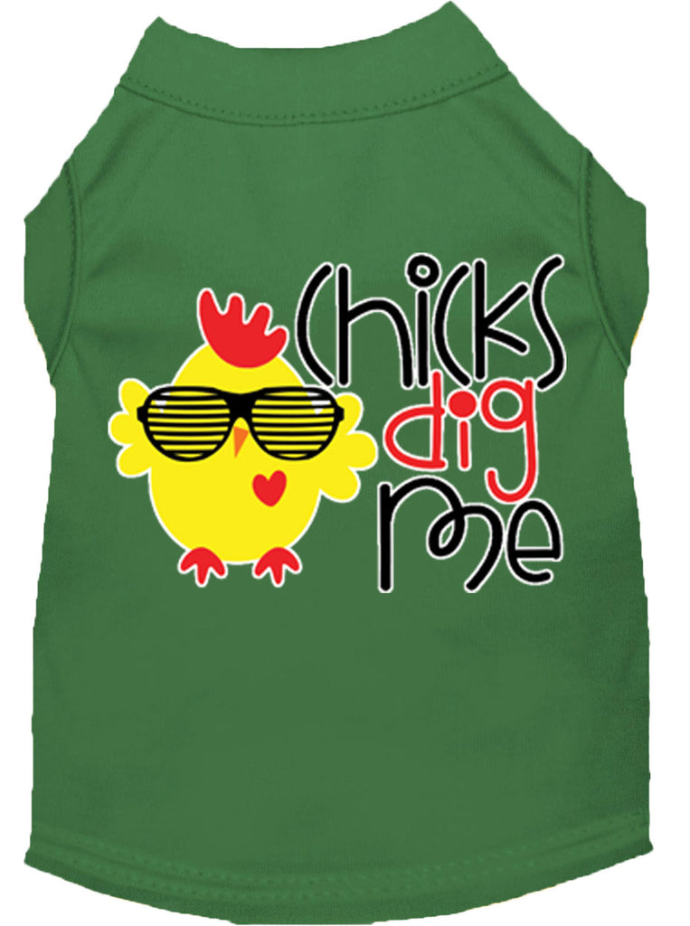 Chicks Dig Me Screen Print Dog Shirt Green Lg