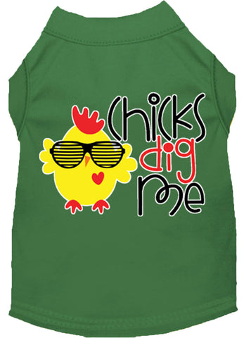 Chicks Dig Me Screen Print Dog Shirt Green Sm