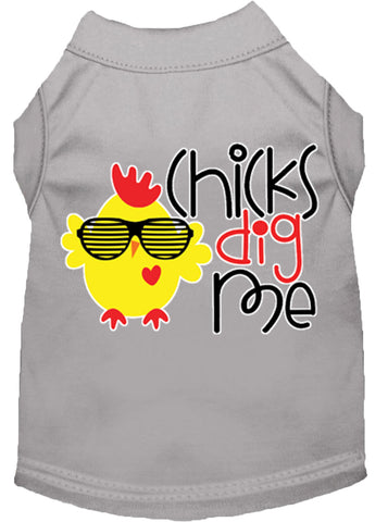 Chicks Dig Me Screen Print Dog Shirt Grey Lg