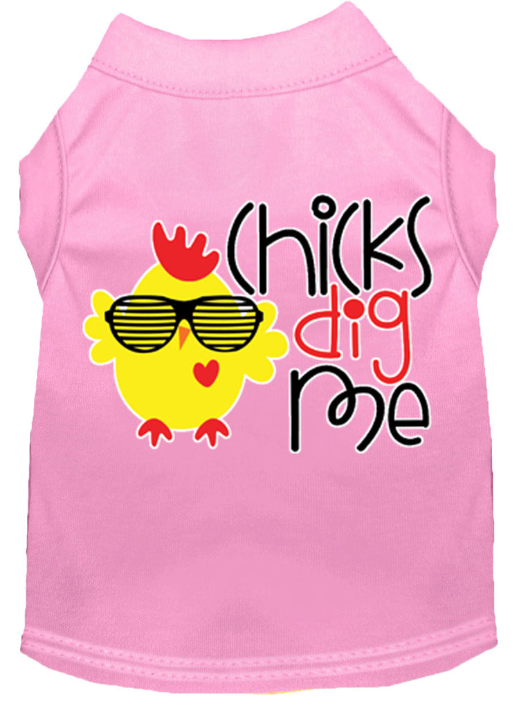 Chicks Dig Me Screen Print Dog Shirt Light Pink Med