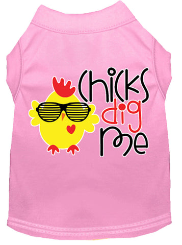 Chicks Dig Me Screen Print Dog Shirt Light Pink Xl