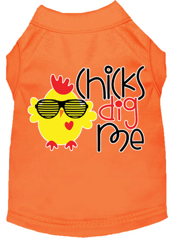 Chicks Dig Me Screen Print Dog Shirt Orange Lg