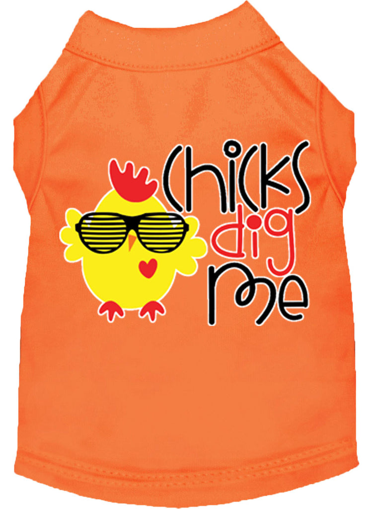 Chicks Dig Me Screen Print Dog Shirt Orange Med