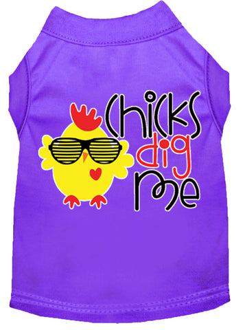 Chicks Dig Me Screen Print Dog Shirt Purple Lg