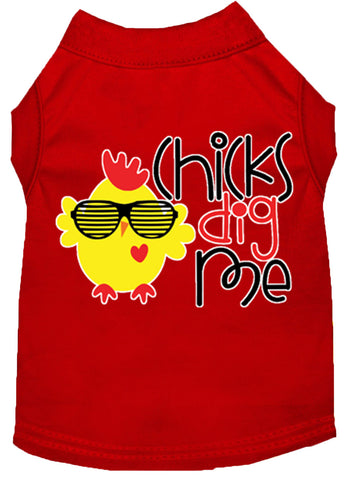 Chicks Dig Me Screen Print Dog Shirt Red Sm