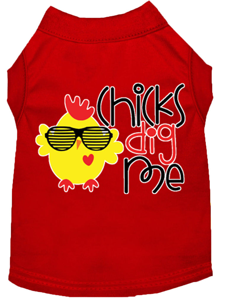 Chicks Dig Me Screen Print Dog Shirt Red Xl