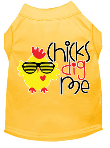 Chicks Dig Me Screen Print Dog Shirt Yellow Lg