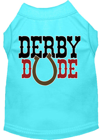 Derby Dude Screen Print Dog Shirt Aqua Sm