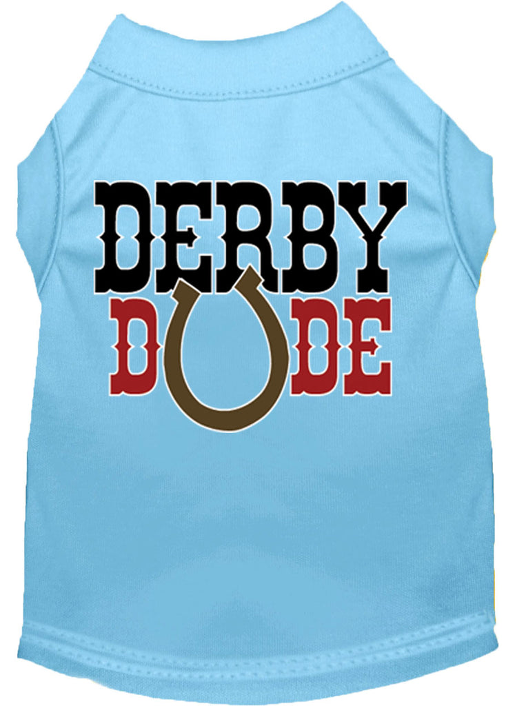 Derby Dude Screen Print Dog Shirt Baby Blue Med