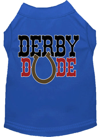 Derby Dude Screen Print Dog Shirt Blue Med