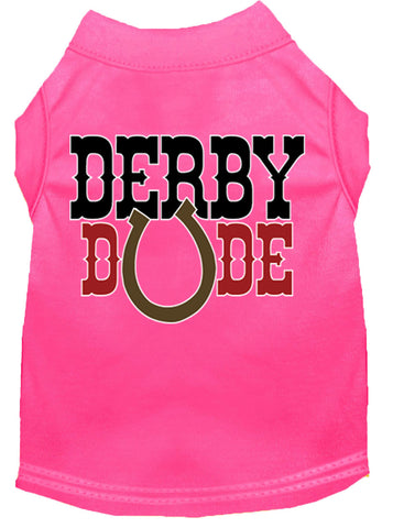 Derby Dude Screen Print Dog Shirt Bright Pink Lg