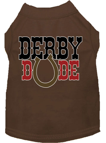 Derby Dude Screen Print Dog Shirt Brown Lg