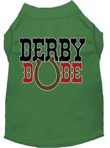 Derby Dude Screen Print Dog Shirt Green Med