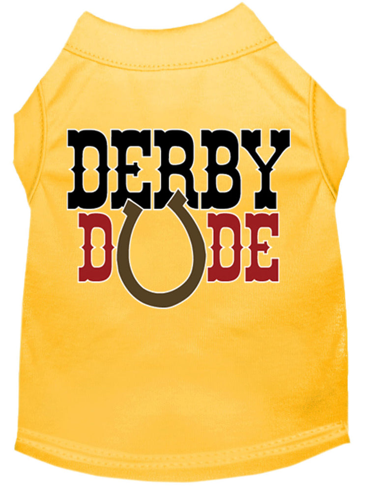 Derby Dude Screen Print Dog Shirt Yellow Lg