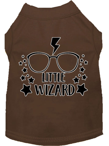 Little Wizard Screen Print Dog Shirt Brown Sm