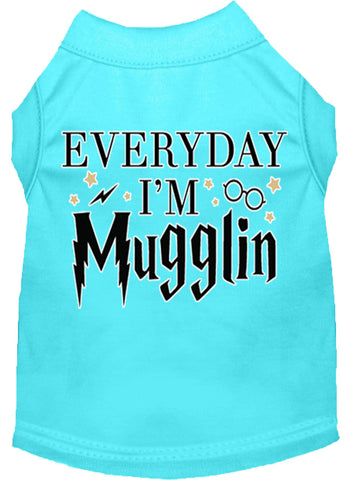 Everyday I'm Mugglin Screen Print Dog Shirt Aqua Sm