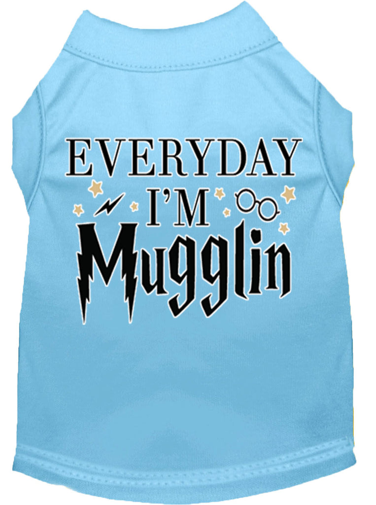 Everyday I'm Mugglin Screen Print Dog Shirt Baby Blue Lg