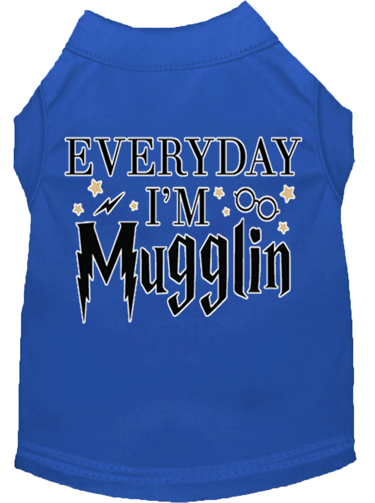 Everyday I'm Mugglin Screen Print Dog Shirt Blue Med