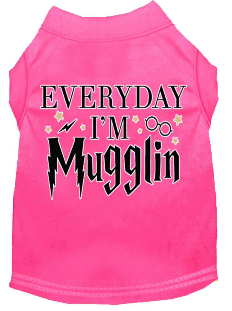 Everyday I'm Mugglin Screen Print Dog Shirt Bright Pink Lg