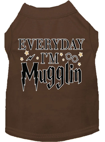 Everyday I'm Mugglin Screen Print Dog Shirt Brown Med