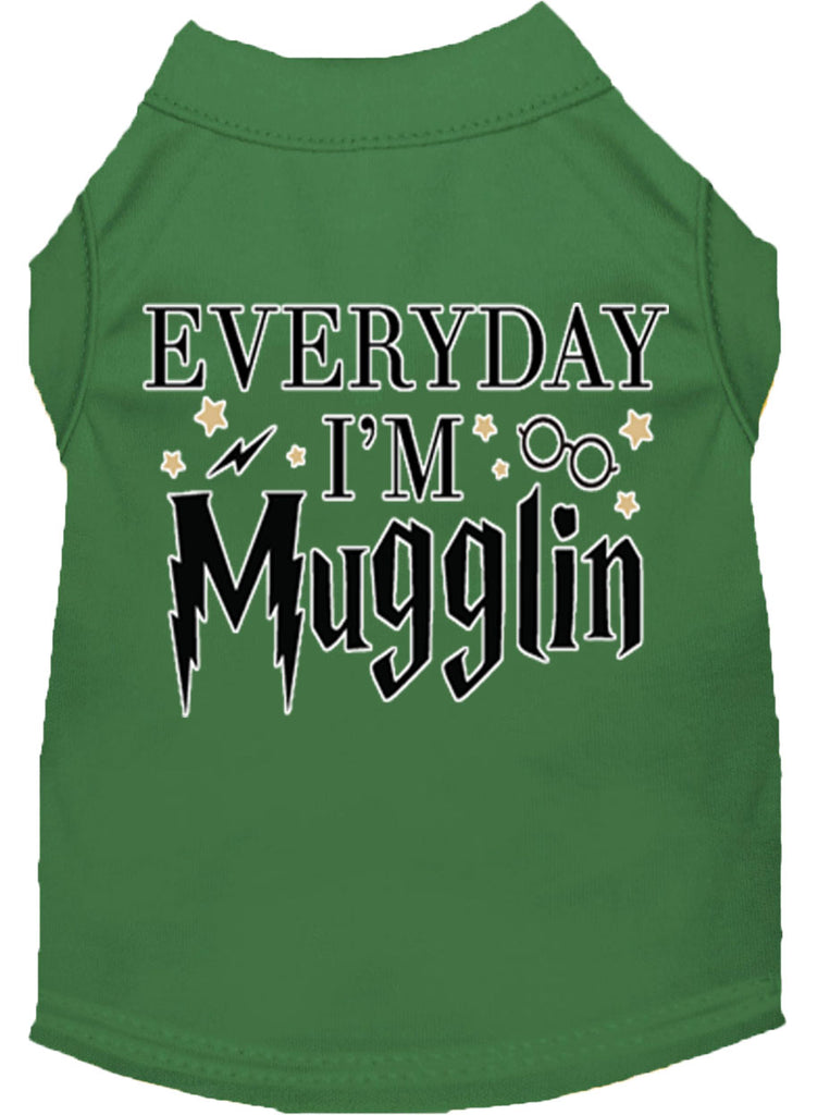 Everyday I'm Mugglin Screen Print Dog Shirt Green Lg