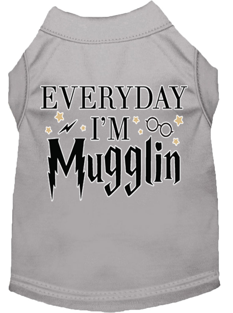 Everyday I'm Mugglin Screen Print Dog Shirt Grey Med