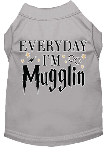 Everyday I'm Mugglin Screen Print Dog Shirt Grey Sm