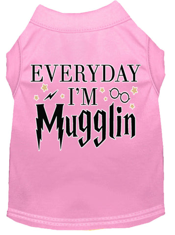 Everyday I'm Mugglin Screen Print Dog Shirt Light Pink Sm