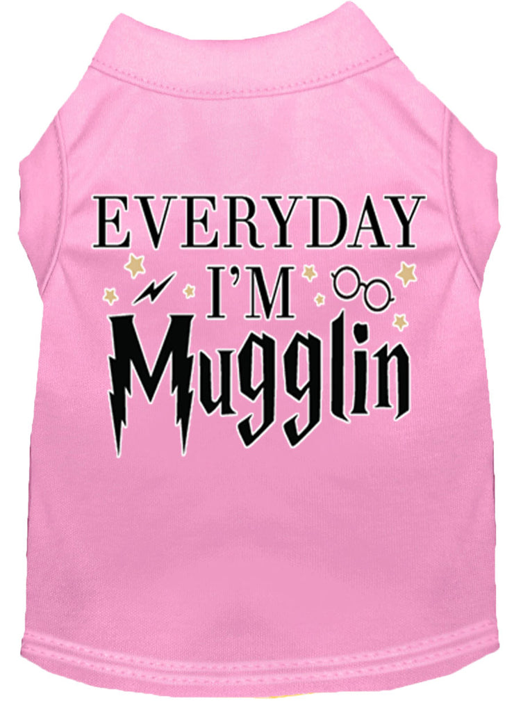 Everyday I'm Mugglin Screen Print Dog Shirt Light Pink Xxl