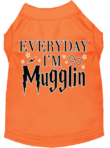 Everyday I'm Mugglin Screen Print Dog Shirt Orange Lg