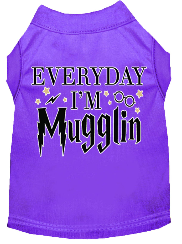 Everyday I'm Mugglin Screen Print Dog Shirt Purple Lg