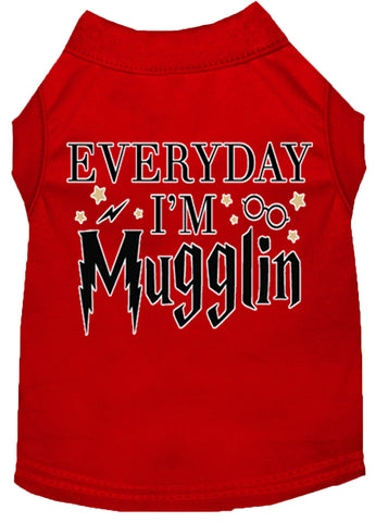 Everyday I'm Mugglin Screen Print Dog Shirt Red Med