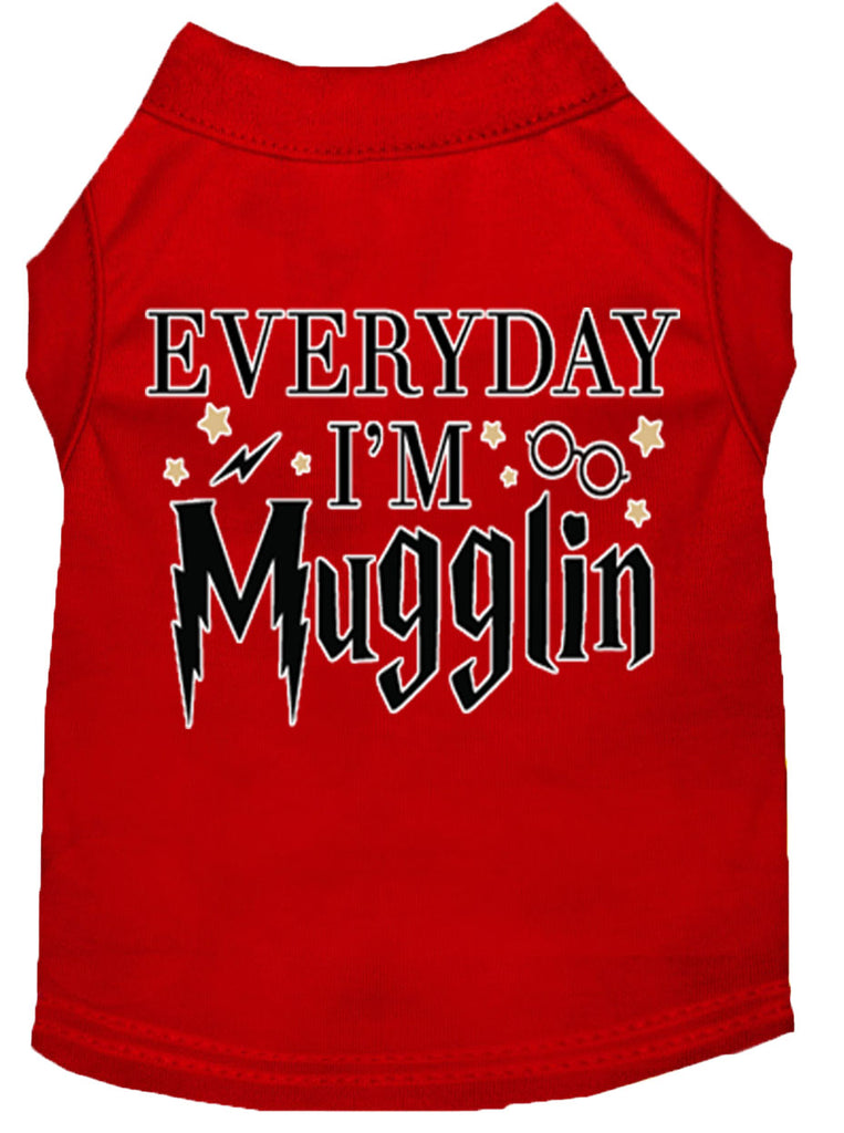 Everyday I'm Mugglin Screen Print Dog Shirt Red Sm