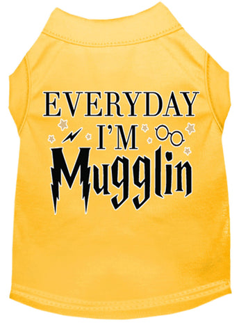 Everyday I'm Mugglin Screen Print Dog Shirt Yellow Lg