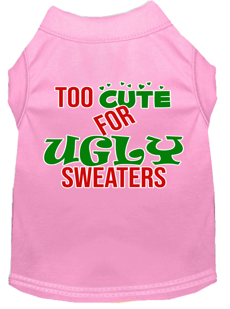 Too Cute For Ugly Sweaters Screen Print Dog Shirt Light Pink Xl