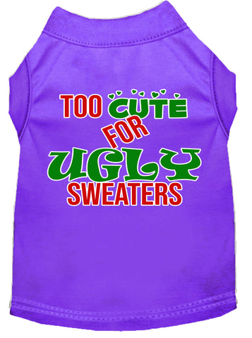 Too Cute For Ugly Sweaters Screen Print Dog Shirt Purple Sm