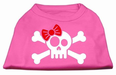 Skull Crossbone Bow Screen Print Shirt Bright Pink Lg (14)