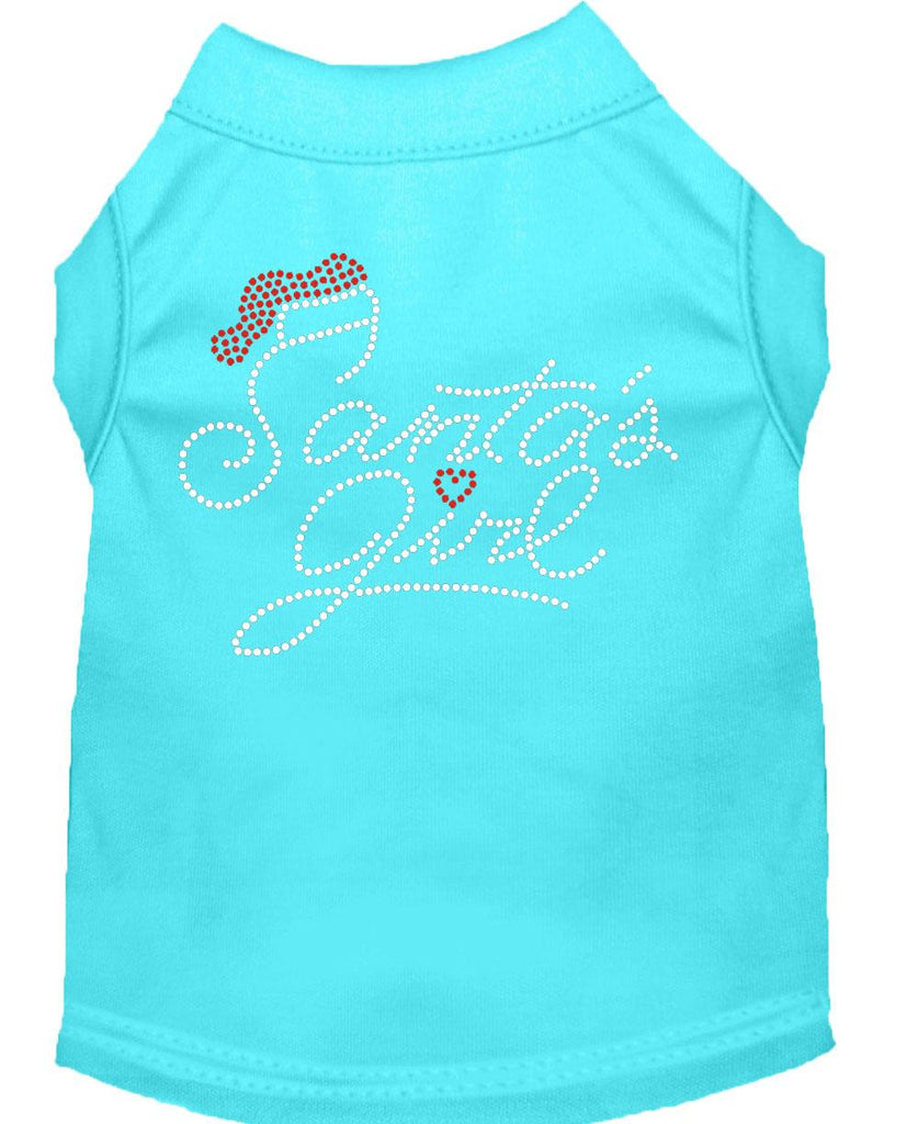 Santa's Girl Rhinestone Dog Shirt Aqua Lg (14)