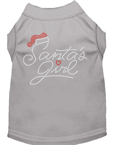 Santa's Girl Rhinestone Dog Shirt Grey Lg (14)