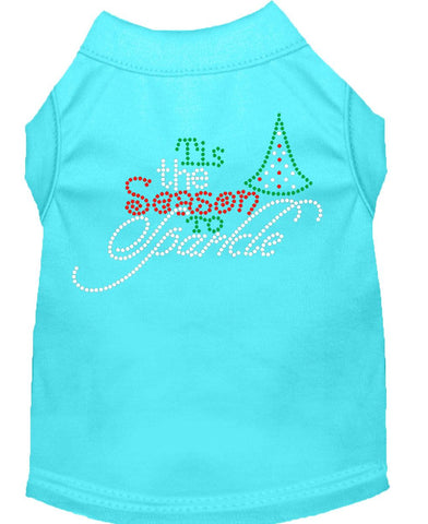 Tis The Season To Sparkle Rhinestone Dog Shirt Aqua Xs (8)