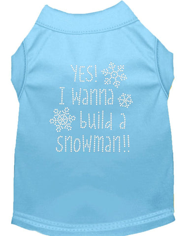 Yes! I Want To Build A Snowman Rhinestone Dog Shirt Baby Blue Lg (14)