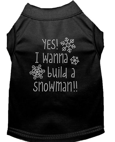 Yes! I Want To Build A Snowman Rhinestone Dog Shirt Black Lg (14)